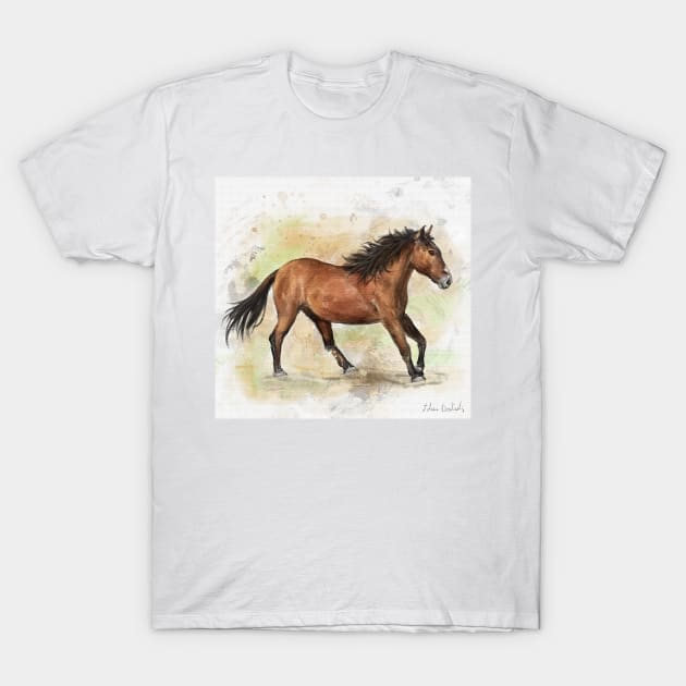 Painting of a Gorgeous Brown Mustang Horse Running T-Shirt by ibadishi